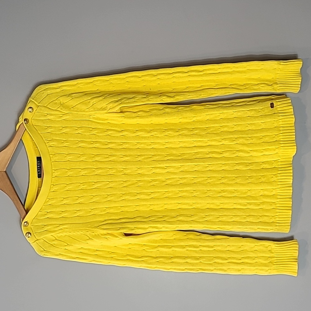 Ralph Lauren Long Cable Sweater Preppy Yellow Old Money Size Large Academia - Picture 1 of 7